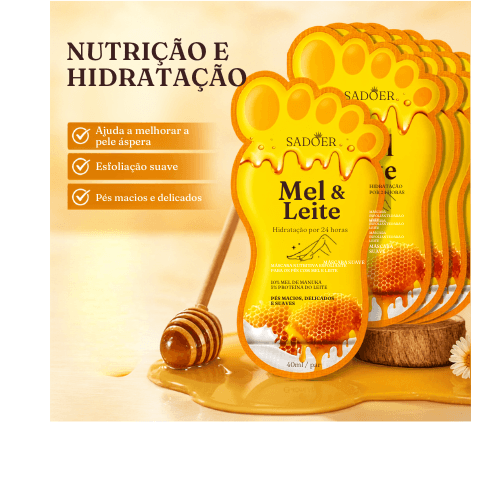 Máscara Esfoliante e Hidratante para Pés com Mel e Leite - 5 Pares para Pele Áspera e Ressecada