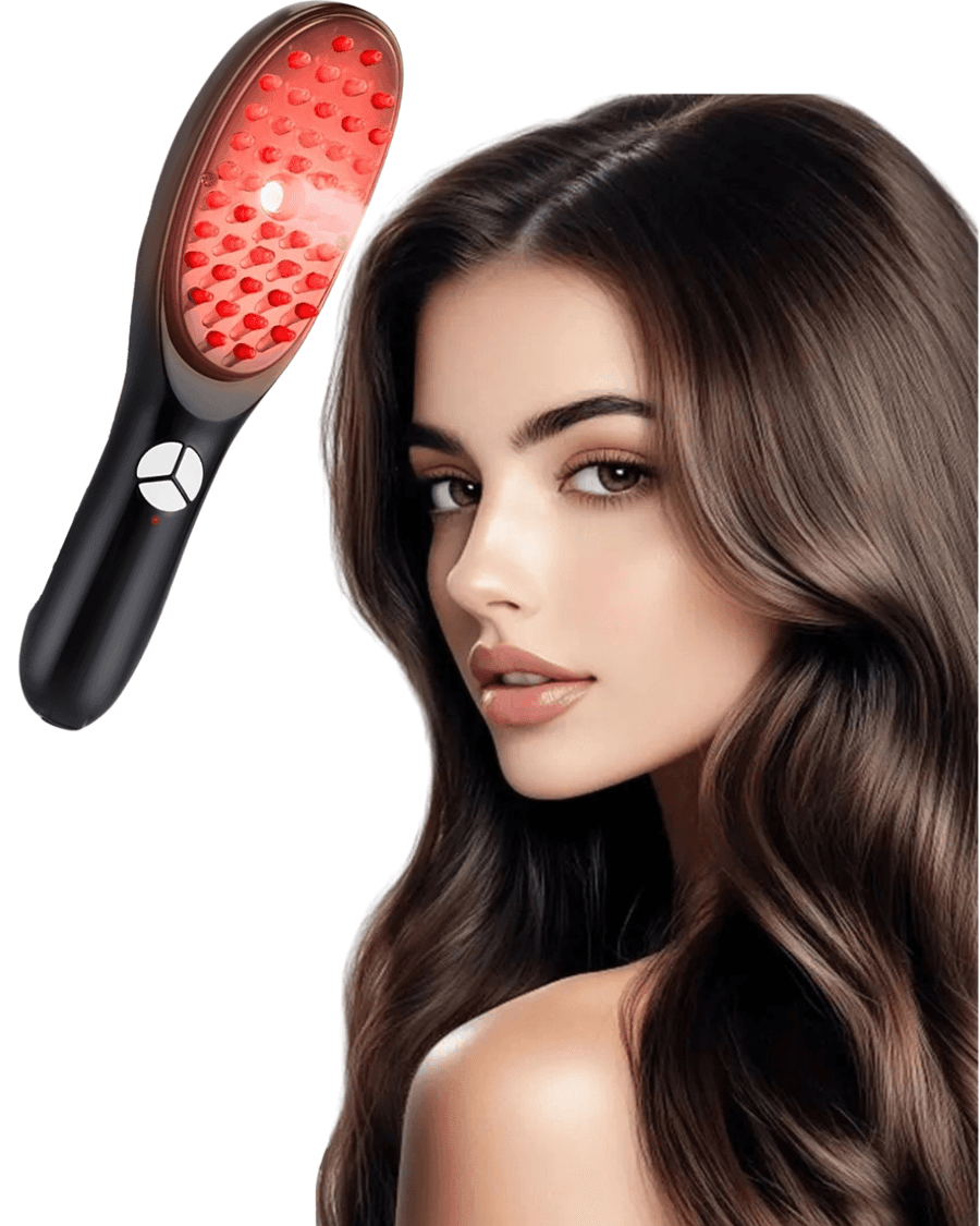 Escova Massageadora Capilar com LED 4 em 1 e Carga Para Serum para Crescimento e Fortalecimento dos Cabelos