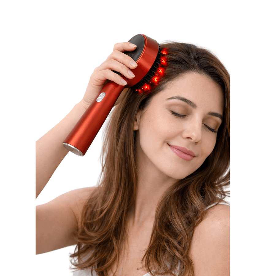 Escova Massageadora para Couro Cabeludo com Luz Vermelha 630 nm, 3 Modos e Reservatório de 6 ml
